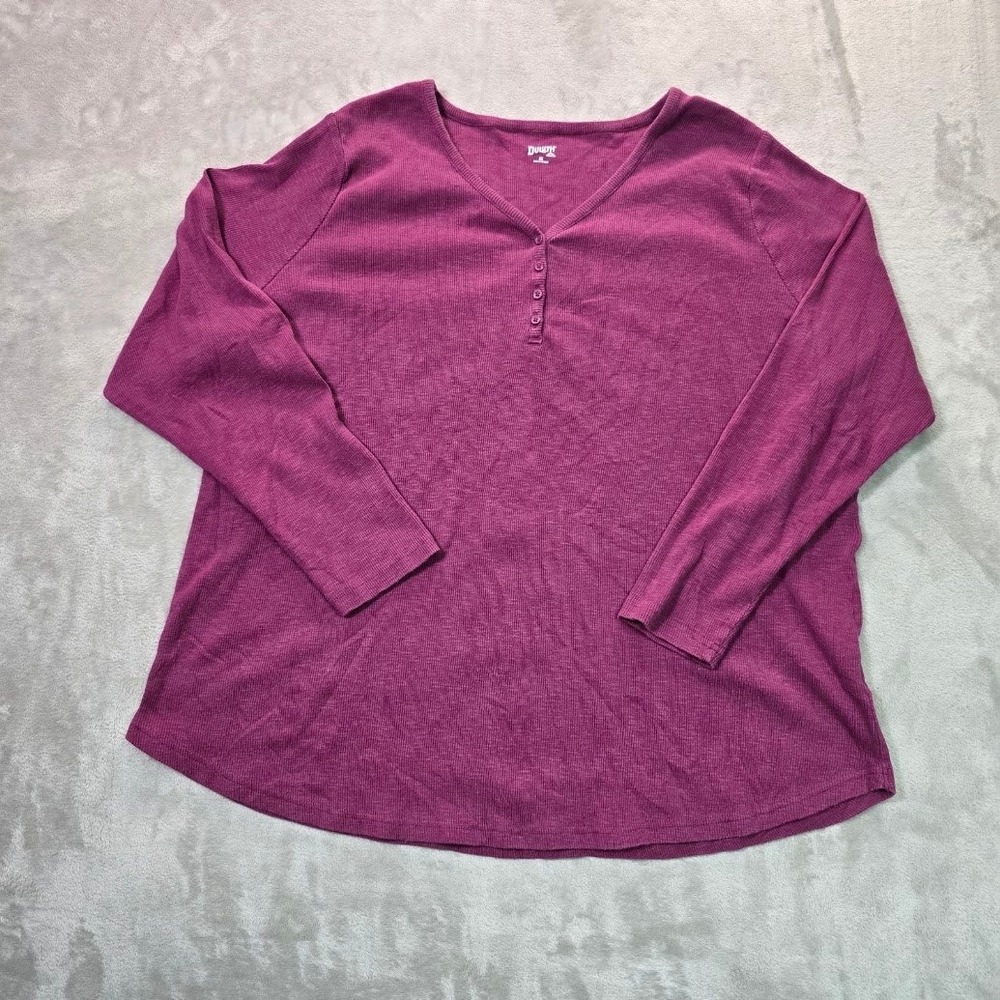 Duluth Trading Co Womens XL Plum Waffle Knit Thermal Henley Long Sleeve Top